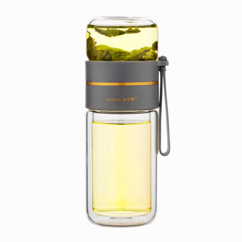 "InfuseMate" Glass water bottle - Leakproof double wall with tea filter & infuser