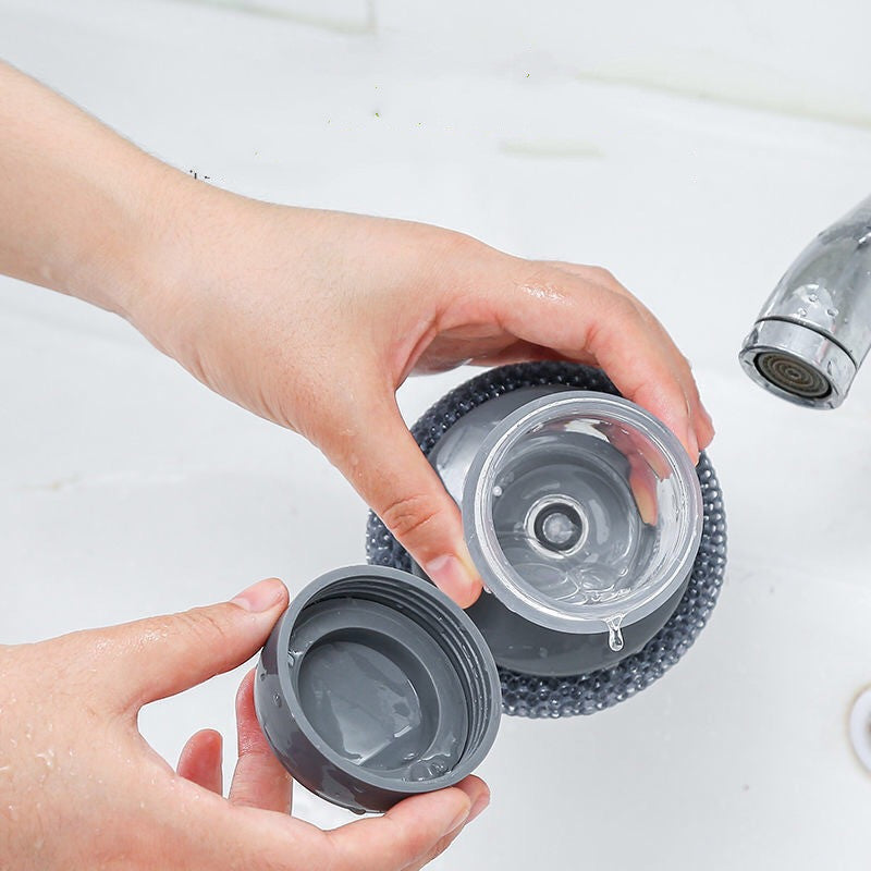 2-in-1 Soap Dispensing Dish Brush with Handle – Kitchen Scrubber for Pots, Pans, Lids & More