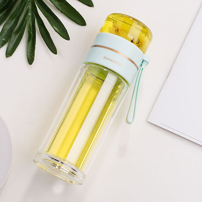 "InfuseMate" Glass water bottle - Leakproof double wall with tea filter & infuser