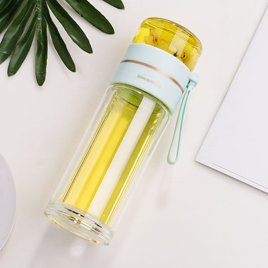 "InfuseMate" Glass water bottle - Leakproof double wall with tea filter & infuser