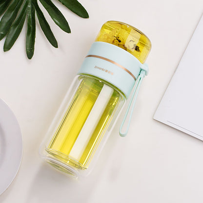 "InfuseMate" Glass water bottle - Leakproof double wall with tea filter & infuser