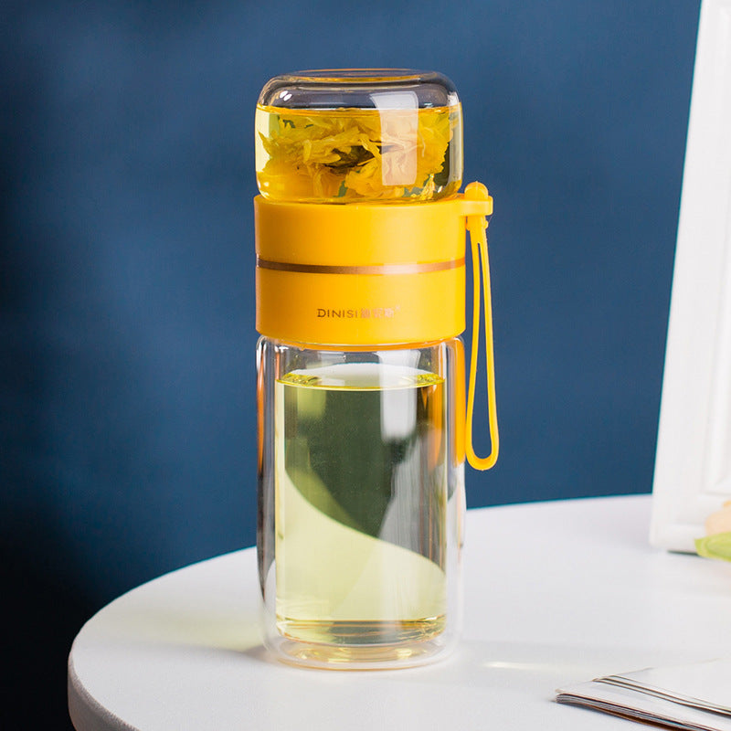 "InfuseMate" Glass water bottle - Leakproof double wall with tea filter & infuser