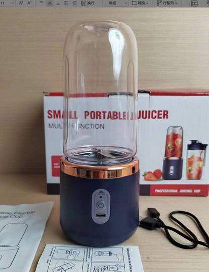 Portable blender-juicer with USB charging and 6 blades for smoothies and fruits
