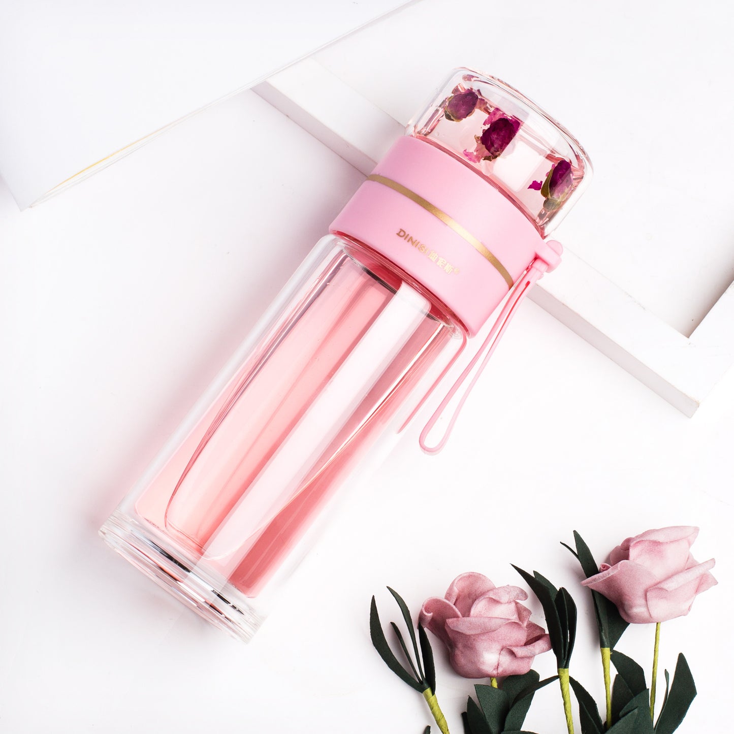"InfuseMate" Glass water bottle - Leakproof double wall with tea filter & infuser