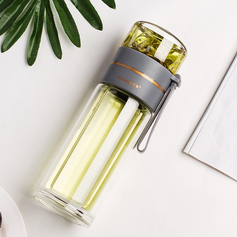 "InfuseMate" Glass water bottle - Leakproof double wall with tea filter & infuser