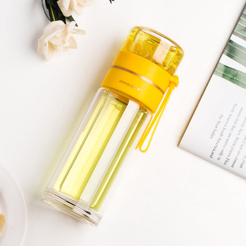 "InfuseMate" Glass water bottle - Leakproof double wall with tea filter & infuser
