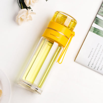 "InfuseMate" Glass water bottle - Leakproof double wall with tea filter & infuser